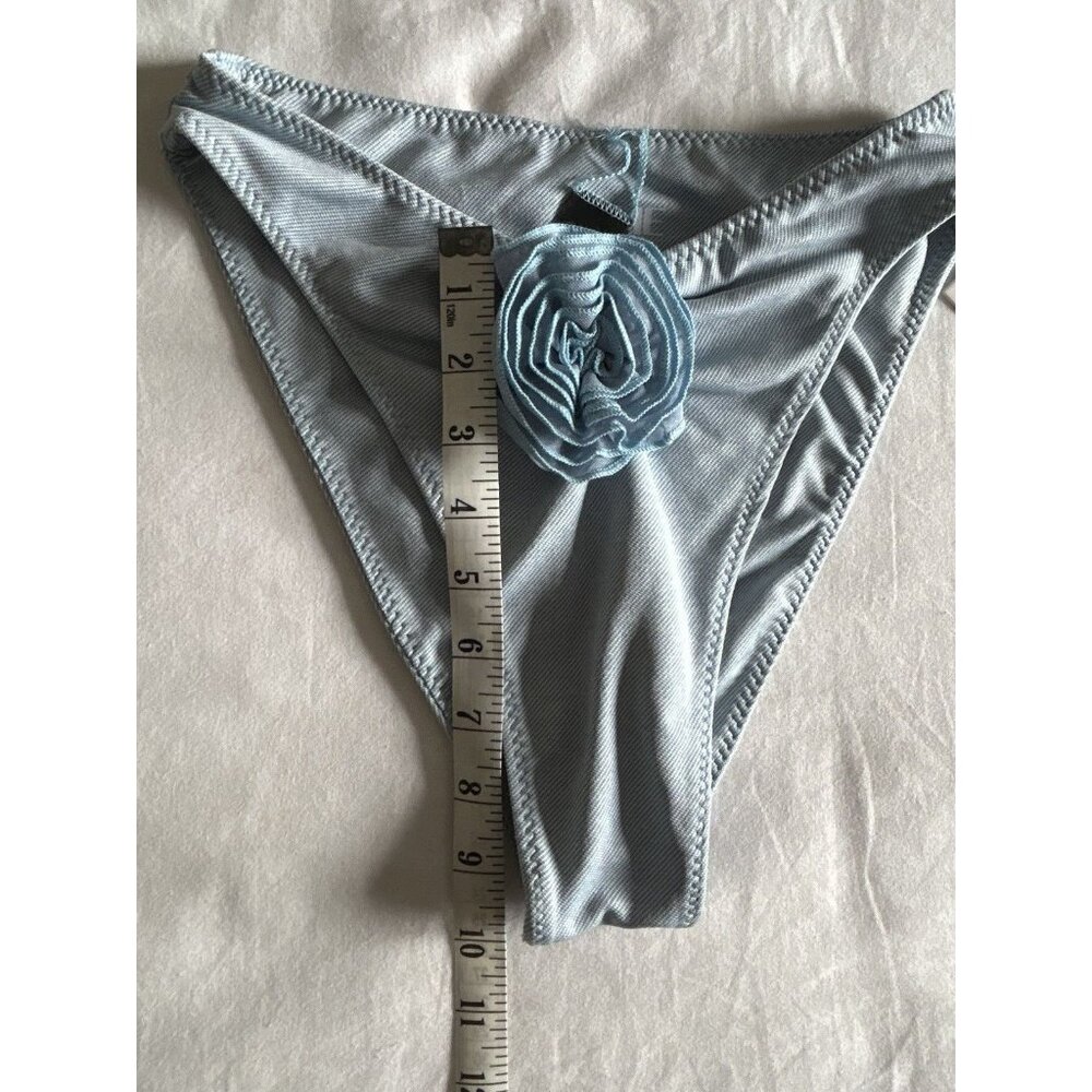 Light Blue Floral-Accent High-Cut Bikini Bottom - Picture 4 of 8